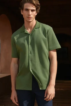 Polo Shirts>Trenery Regular Fit Cotton Blend Pique Shirt Ivy