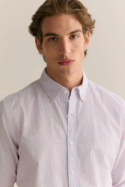 Shirts>Trenery Regular Fit Cotton Seersucker Stripe Shirt WedgewoodBlue
