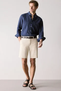 Shirts|Linen Shirts>Trenery Regular Fit Delave Linen Long Sleeve Shirt FrenchNavy