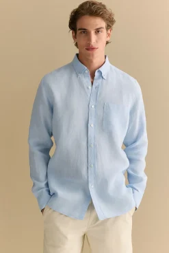 Linen Shirts|The Linen Edit>Trenery Regular Fit Delave Linen Long Sleeve Shirt FreshBlue