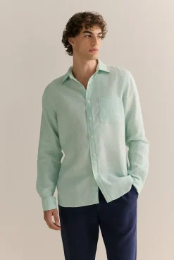 Linen Shirts|The Linen Edit>Trenery Regular Fit Delave Linen Long Sleeve Shirt SoftGreen