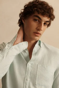 Linen Shirts|The Linen Edit>Trenery Regular Fit Delave Linen Long Sleeve Shirt SoftGreen