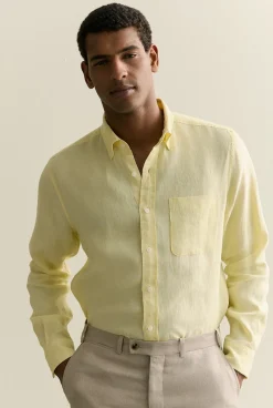 Shirts|Linen Shirts>Trenery Regular Fit Delave Linen Long Sleeve Shirt Sorbet