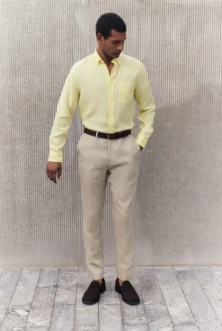 Shirts|Linen Shirts>Trenery Regular Fit Delave Linen Long Sleeve Shirt Sorbet
