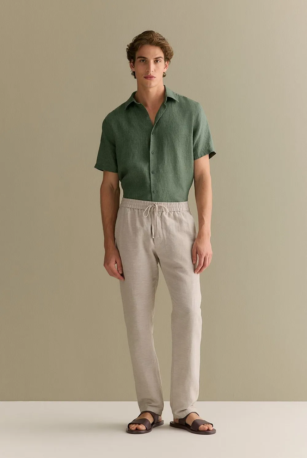 Shirts|The Linen Edit>Trenery Regular Fit Delave Linen Short Sleeve Shirt Evergreen