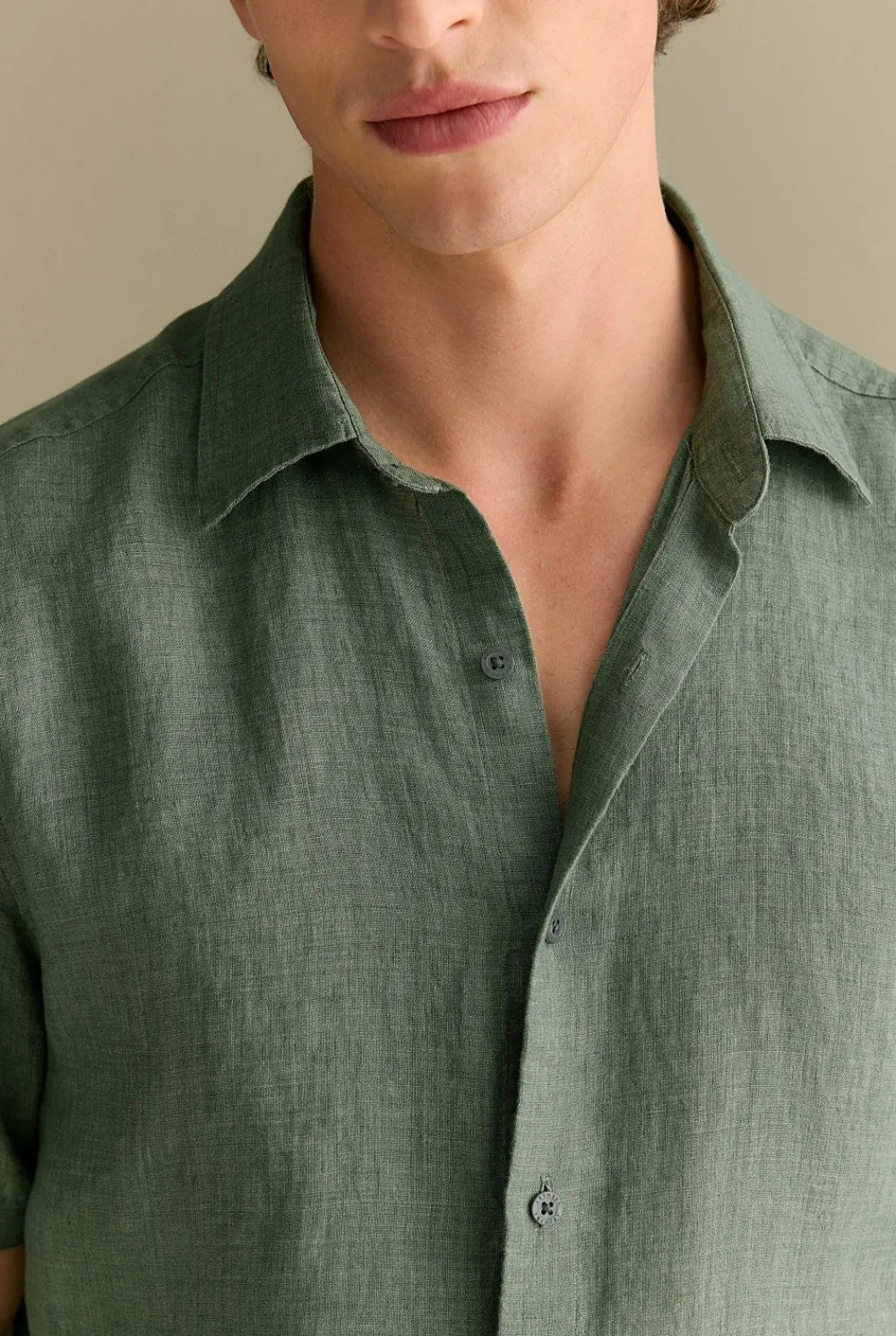 Shirts|The Linen Edit>Trenery Regular Fit Delave Linen Short Sleeve Shirt Evergreen