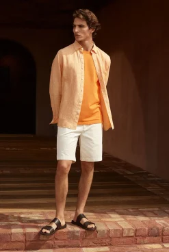Shirts|Linen Shirts>Trenery Regular Fit Delave Linen End on End Shirt VividOrange