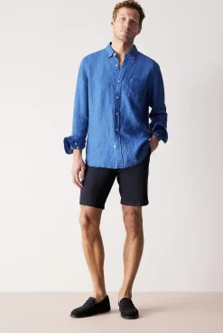 Shirts|Linen Shirts>Trenery Regular Fit Delave Linen Long Sleeve Shirt MineralBlue
