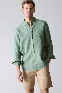 Shirts|Linen Shirts>Trenery Regular Fit Delave Linen Long Sleeve Shirt Willow