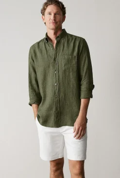 Shirts|Linen Shirts>Trenery Regular Fit Delave Linen Shirt TrueOlive