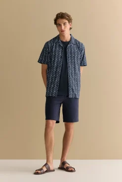 Shirts>Trenery Regular Fit Etched Geo Short Sleeve Shirt Navy