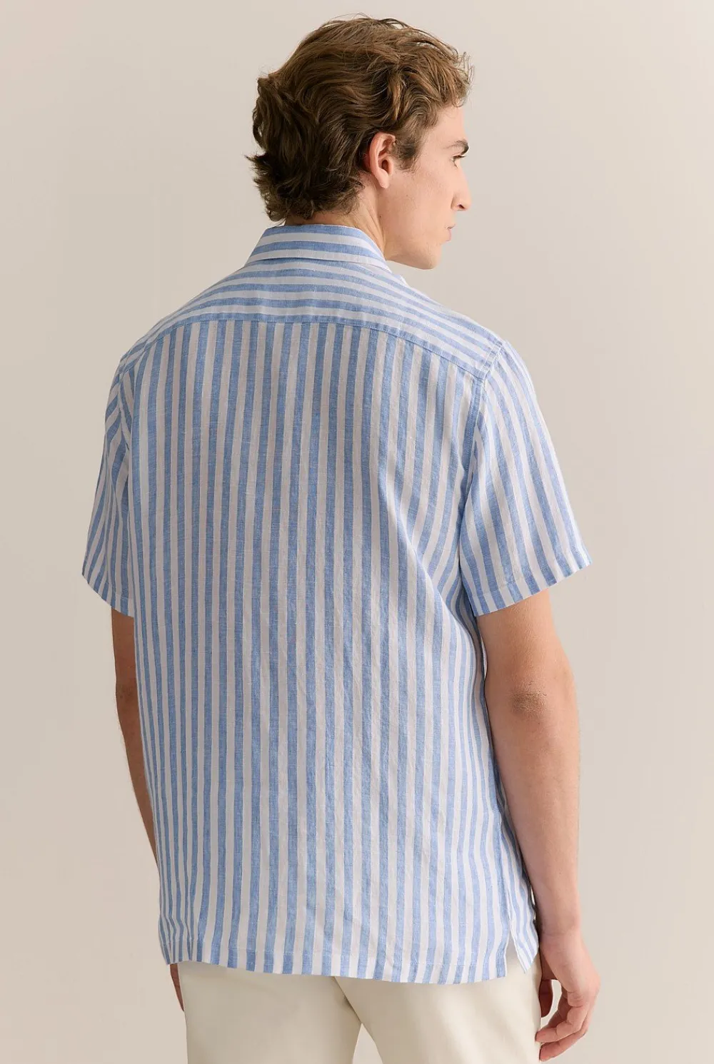 Shirts|The Linen Edit>Trenery Regular Fit Linen Bengal Stripe Short Sleeve Shirt WedgewoodBlue