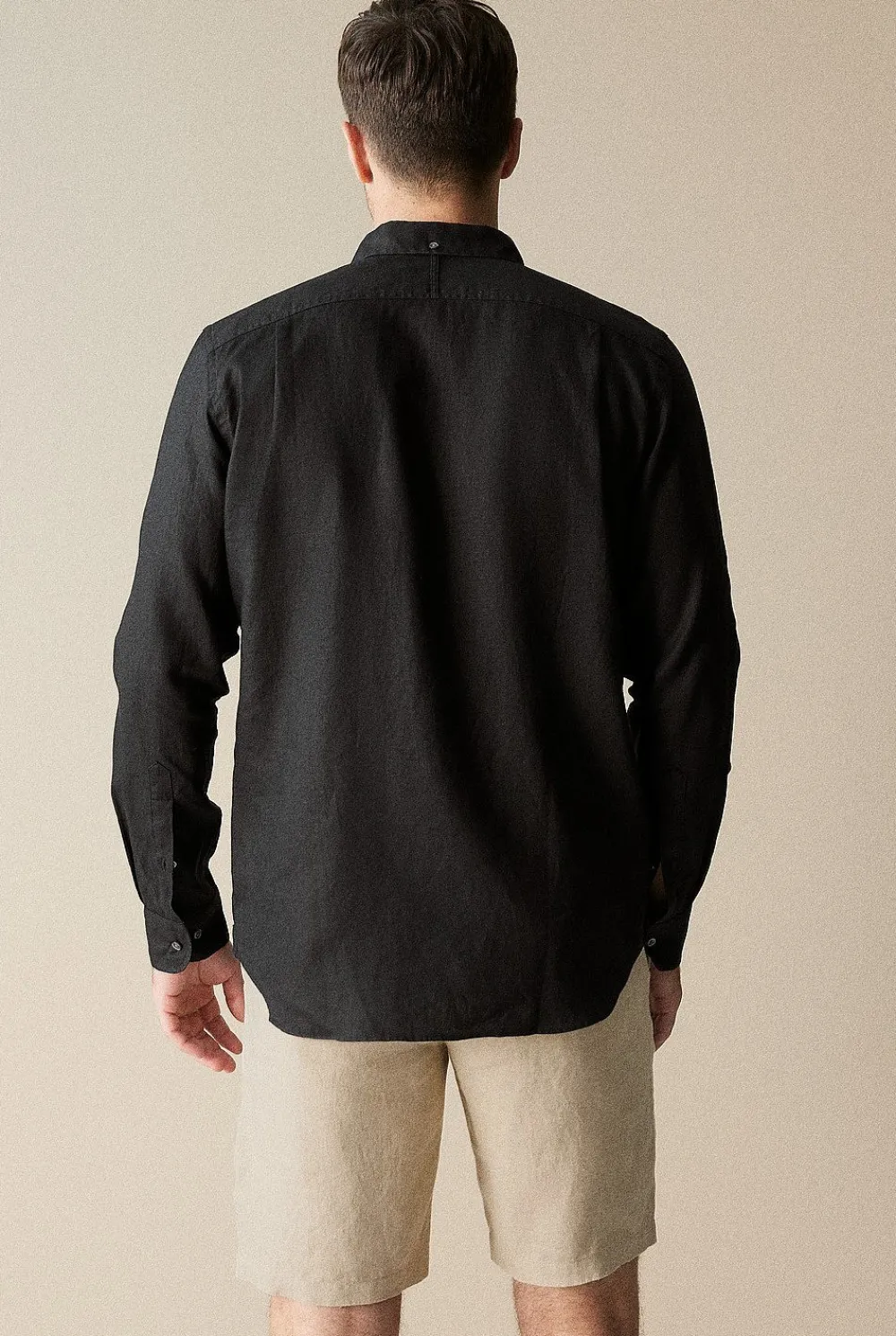 Shirts|Linen Shirts>Trenery Regular Fit Linen Piece Dyed Long Sleeve Shirt Black