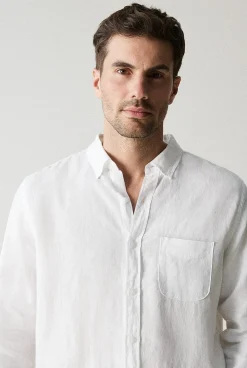 Shirts>Trenery Regular Fit Linen Piece Dyed Long Sleeve Shirt White