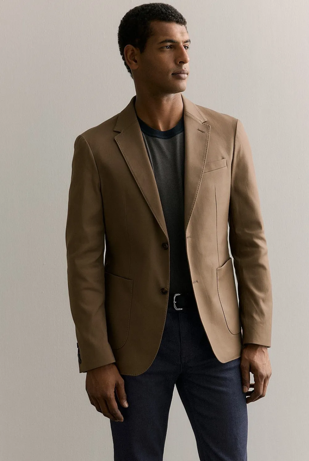 Outerwear|Suits & Tailoring>Trenery Regular Fit Stretch Cotton Double Weave Blazer Walnut