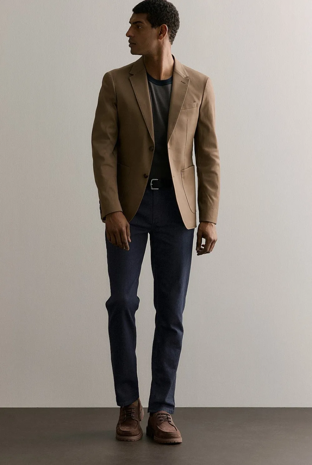 Outerwear|Suits & Tailoring>Trenery Regular Fit Stretch Cotton Double Weave Blazer Walnut