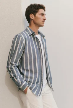 Shirts>Trenery Regular Fit Stripe Monogram Oxford Shirt PetrolBlue