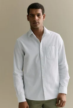 Shirts>Trenery Regular Fit Twin Stripe Monogram Oxford Shirt PaleSeafoam