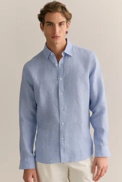 Shirts>Trenery Regular Fit Yarn Dyed Linen Grid Shirt WedgewoodBlue