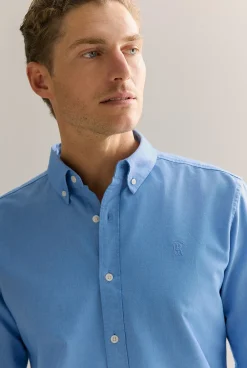 Shirts|Oxford Shirts>Trenery Regular Fit Yarn Dyed Monogram Oxford Shirt Ocean