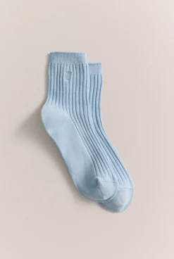 Socks & Tights>Trenery Ribbed 3/4 Crew Sock PaleBlue