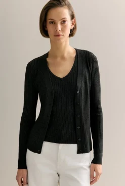 Cardigans>Trenery Shimmer Knit V Neck Cardigan Black