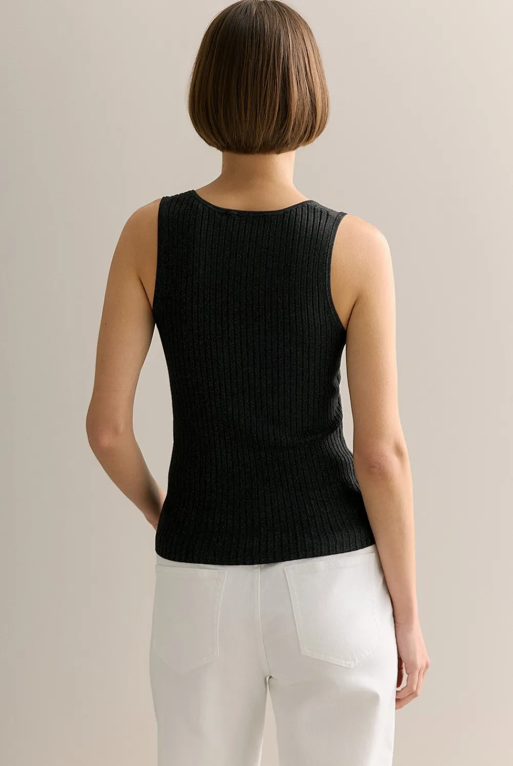T-shirts & Tops|Knitwear>Trenery Shimmer Knit V Neck Tank Black