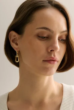 Jewellery|Occasion Dresses & Outfits>Trenery Signature Link Huggie Earrings Gold