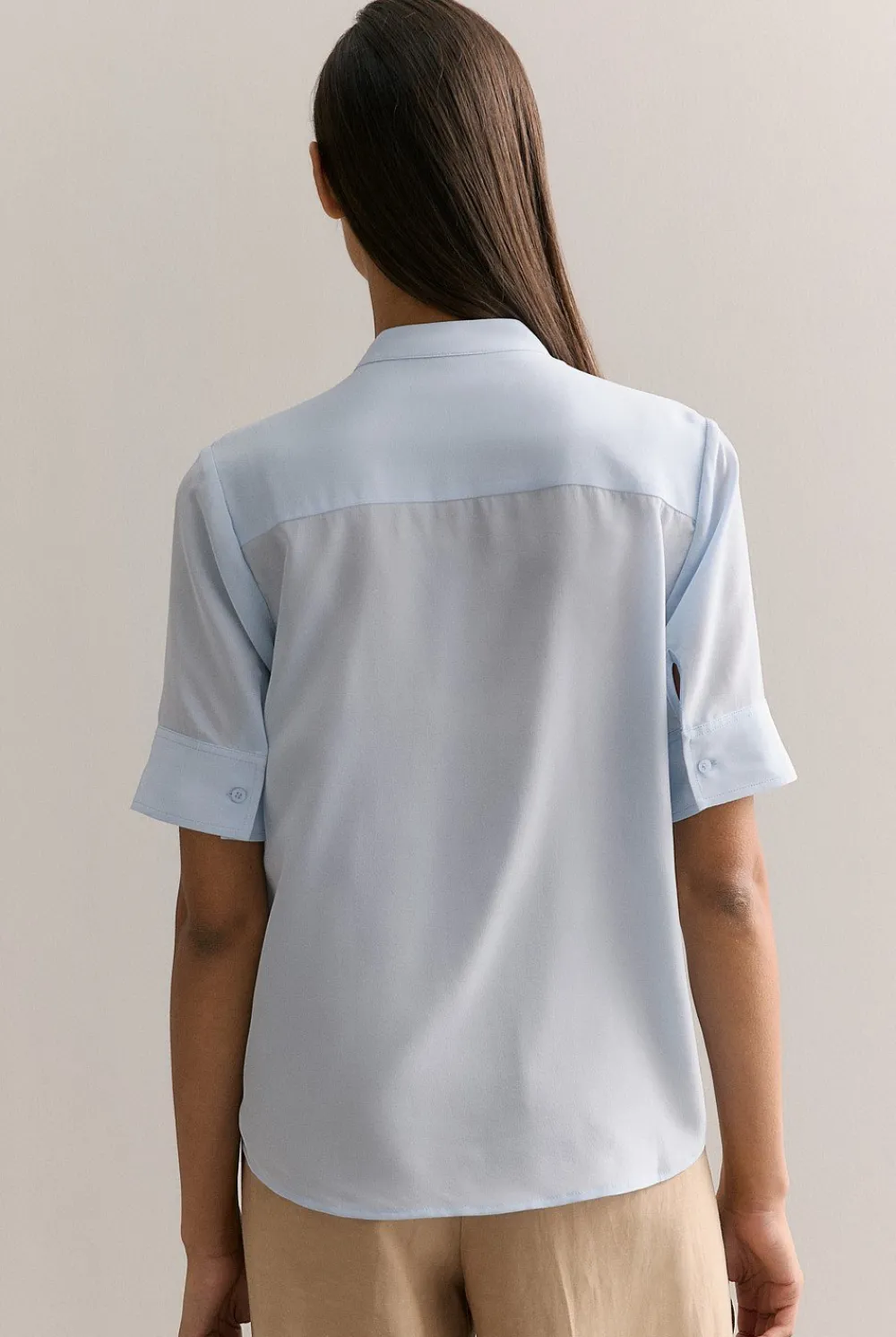 Shirts>Trenery Silk Collarless Pocket Detail Shirt LightBlue