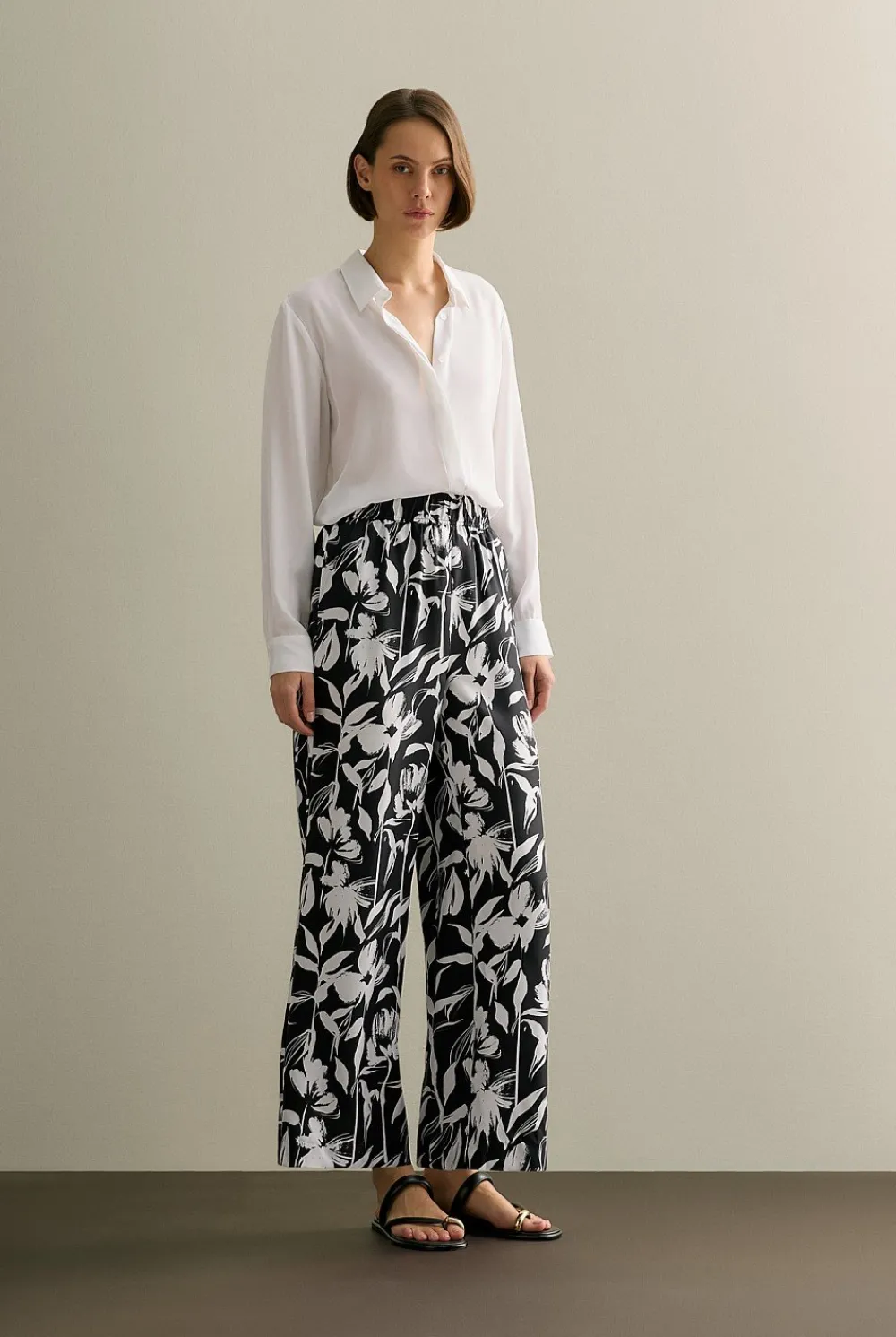 Shirts>Trenery Silk Concealed Placket Shirt White
