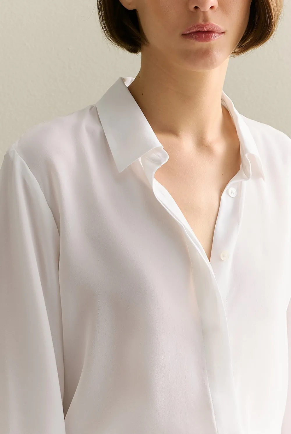 Shirts>Trenery Silk Concealed Placket Shirt White