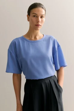 Shirts|T-shirts & Tops>Trenery Silk Crepe Relaxed Top WedgewoodBlue