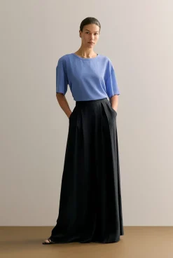 Shirts|T-shirts & Tops>Trenery Silk Crepe Relaxed Top WedgewoodBlue