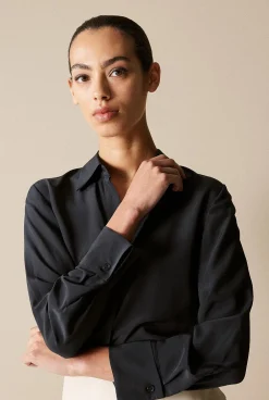 Shirts>Trenery Silk Double Cuff Detail Shirt Black