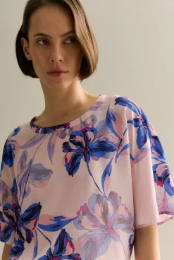 Shirts|T-shirts & Tops>Trenery Silk Floral Relaxed T-shirt PinkSalt