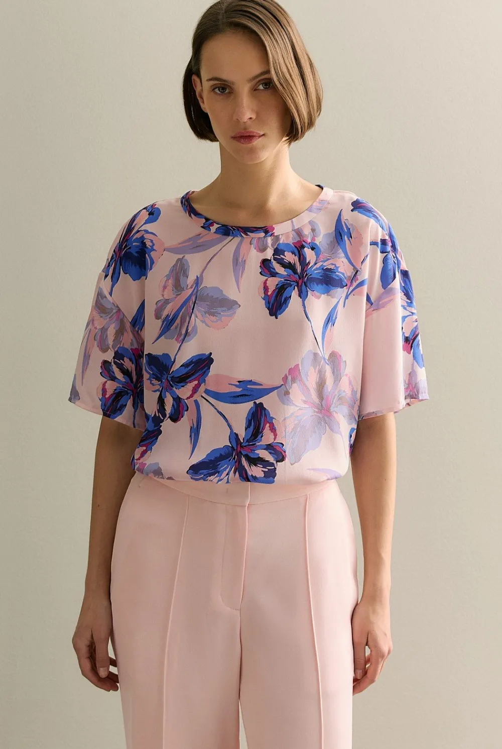 Shirts|T-shirts & Tops>Trenery Silk Floral Relaxed T-shirt PinkSalt