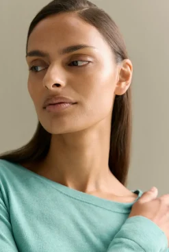 Knitwear>Trenery Silk Linen Luxury Blend Relaxed Knit Seafoam