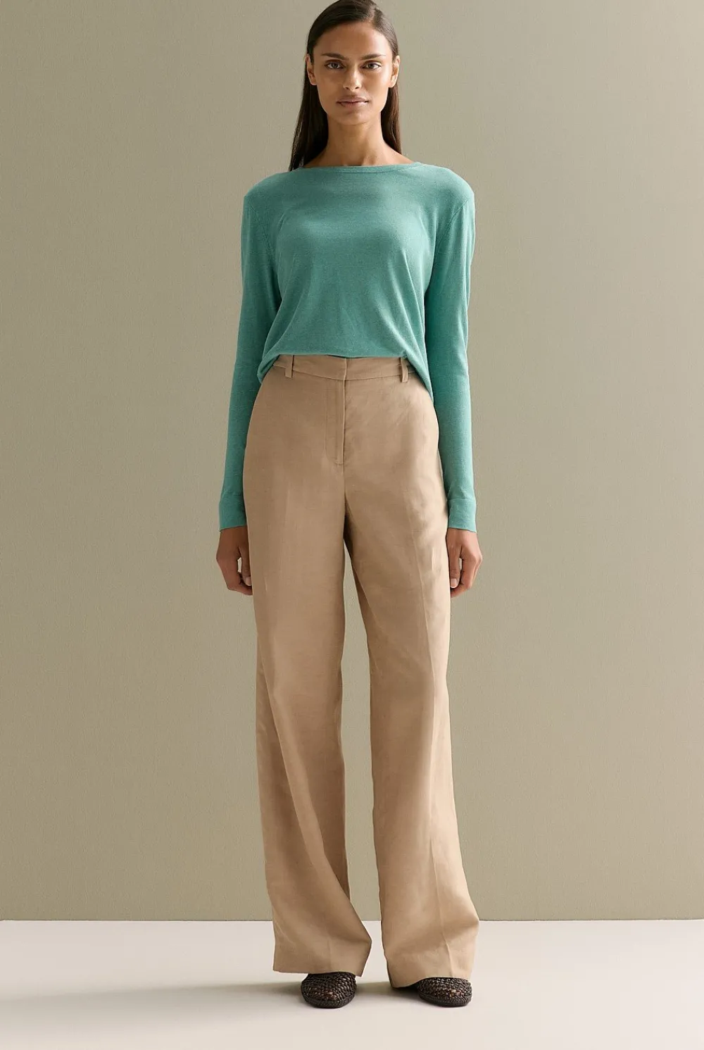 Knitwear>Trenery Silk Linen Luxury Blend Relaxed Knit Seafoam