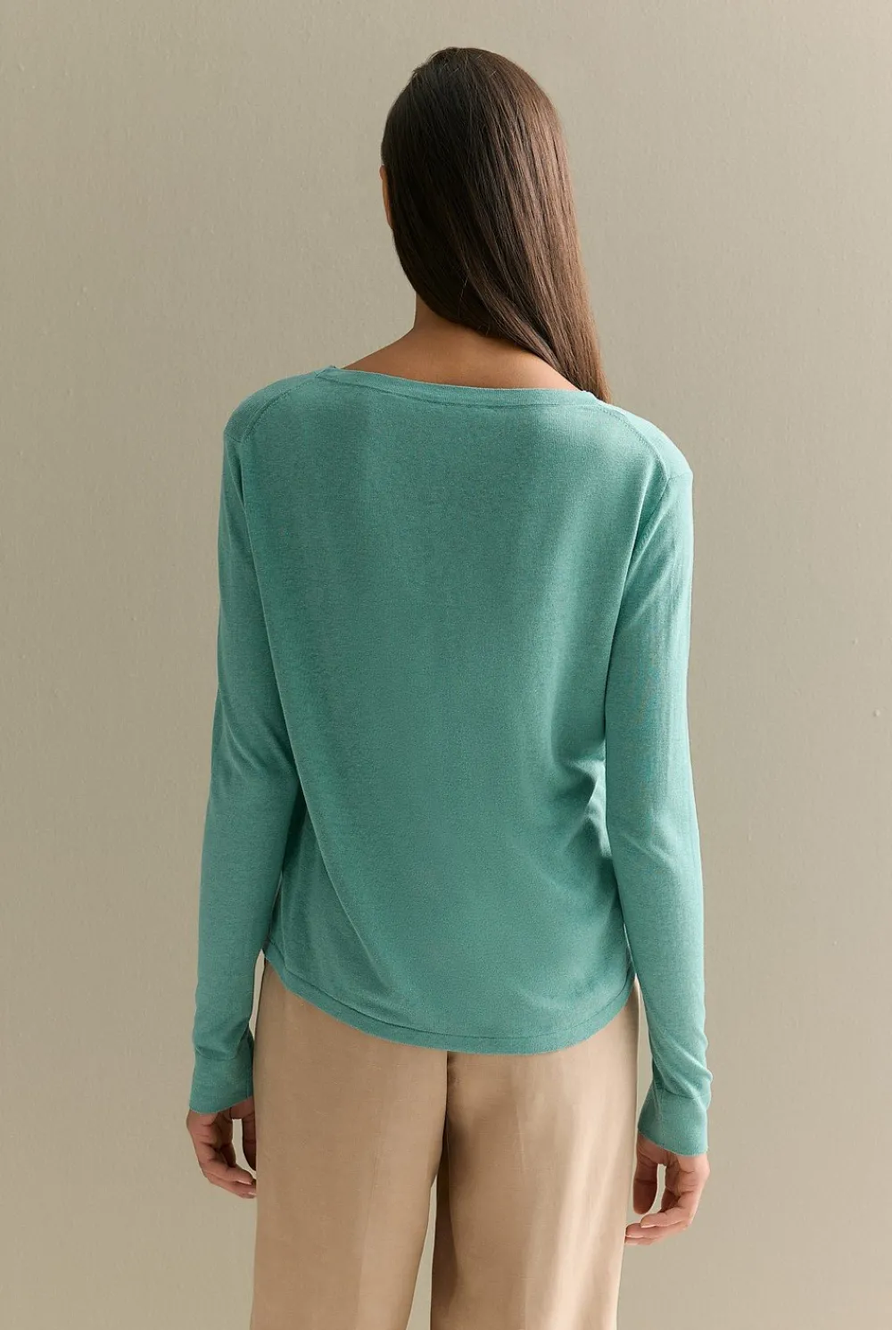 Knitwear>Trenery Silk Linen Luxury Blend Relaxed Knit Seafoam