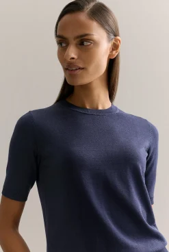 T-shirts & Tops|Knitwear>Trenery Silk Linen Luxury Blend T-shirt Navy
