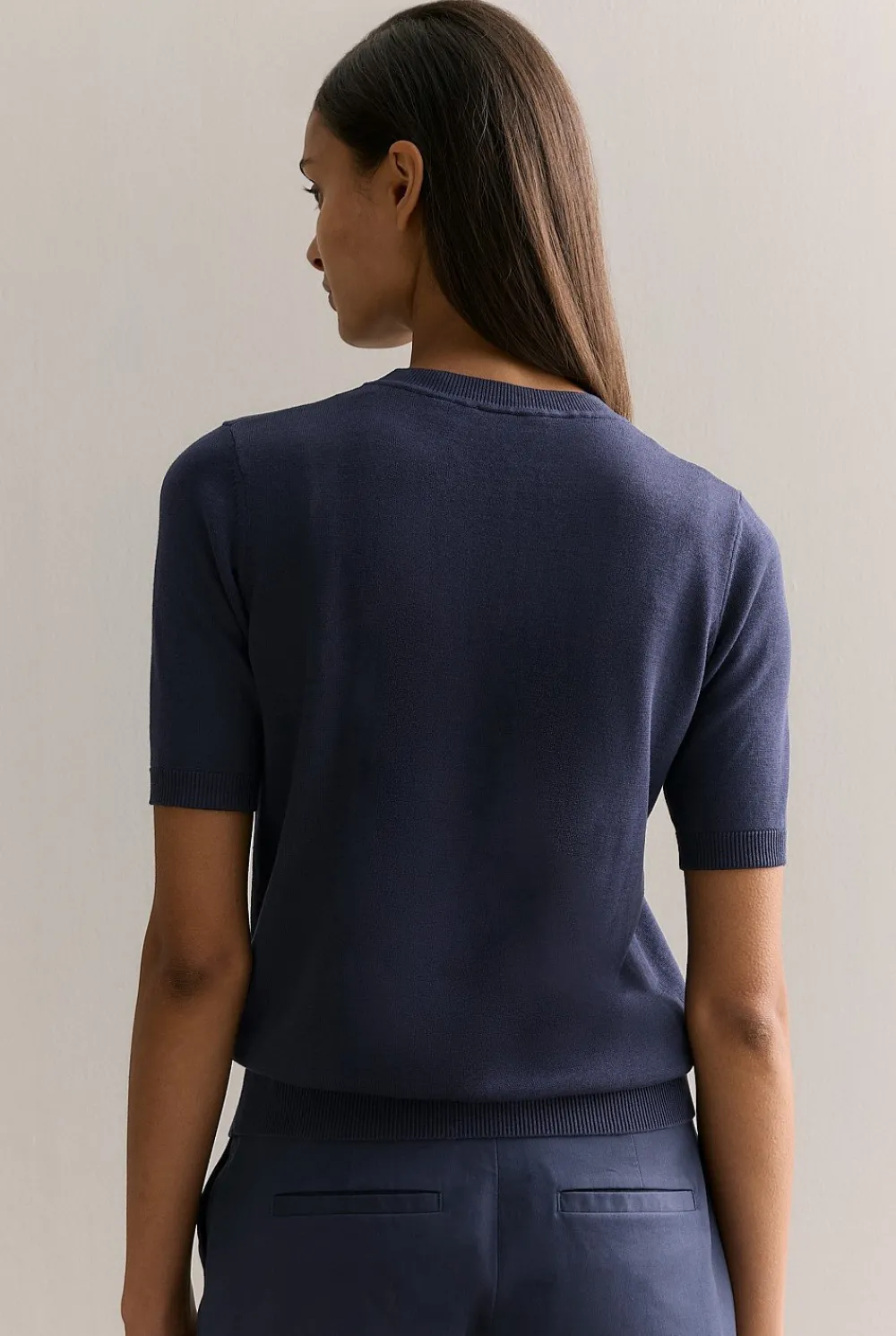 T-shirts & Tops|Knitwear>Trenery Silk Linen Luxury Blend T-shirt Navy