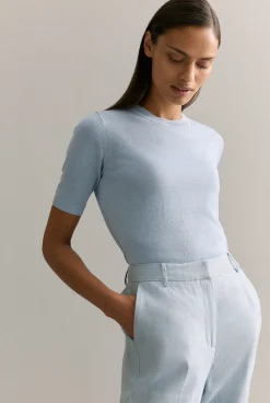 T-shirts & Tops>Trenery Silk Linen Luxury Blend T-shirt LightBlue