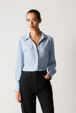 Shirts>Trenery Silk Pocket Detail Shirt SkyBlue
