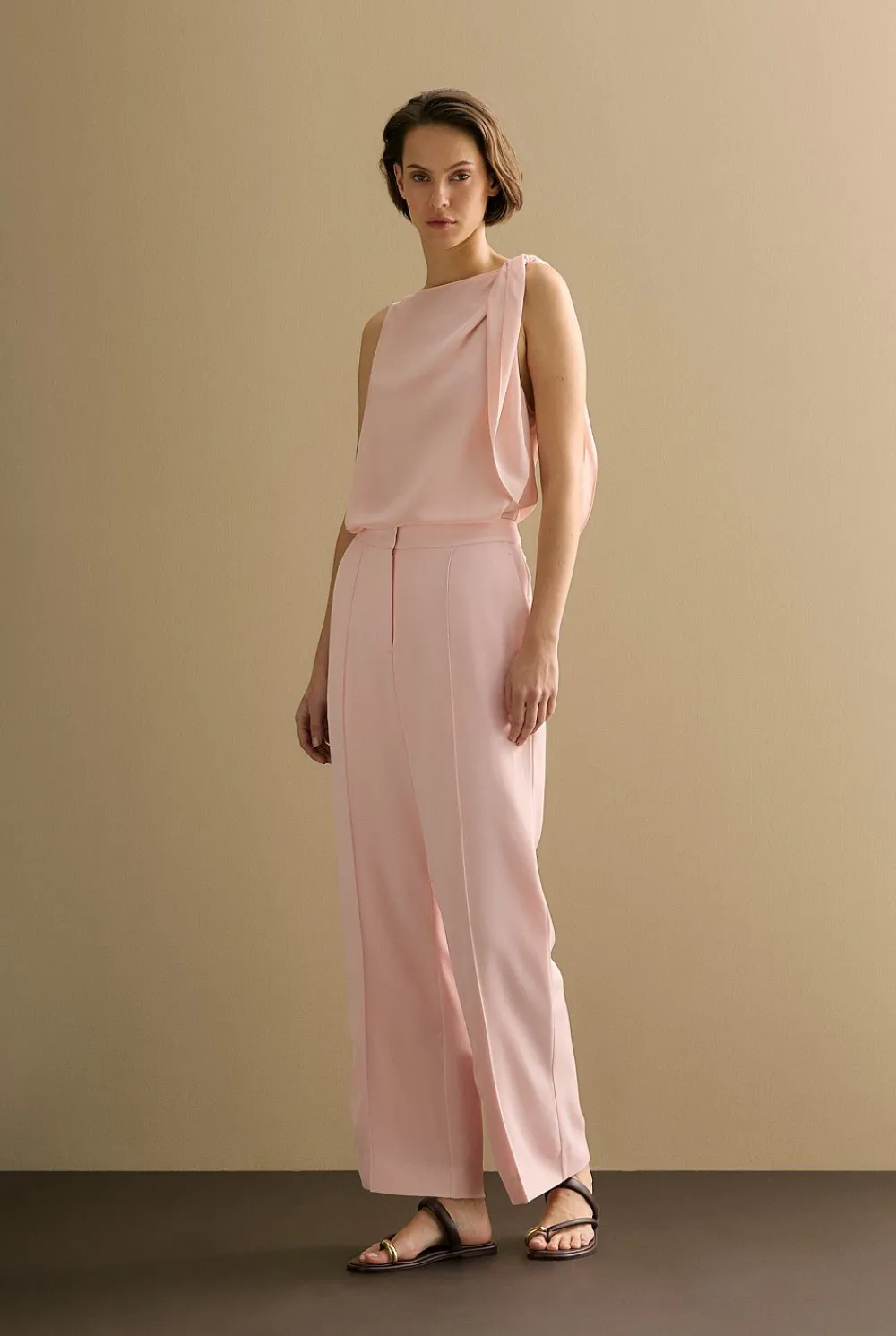 Shirts|T-shirts & Tops>Trenery Silk Tie Detail Sleeveless Top PinkSalt