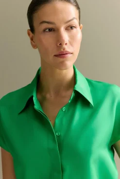 Shirts|Occasion Dresses & Outfits>Trenery Silk Twill Cap Sleeve Shirt Wasabi