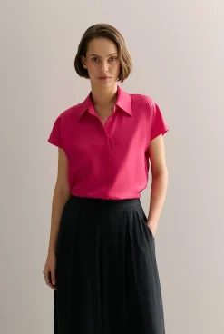 Shirts>Trenery Silk Twill Cap Sleeve Shirt Fuchsia