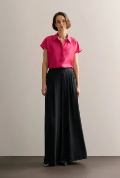 Shirts>Trenery Silk Twill Cap Sleeve Shirt Fuchsia