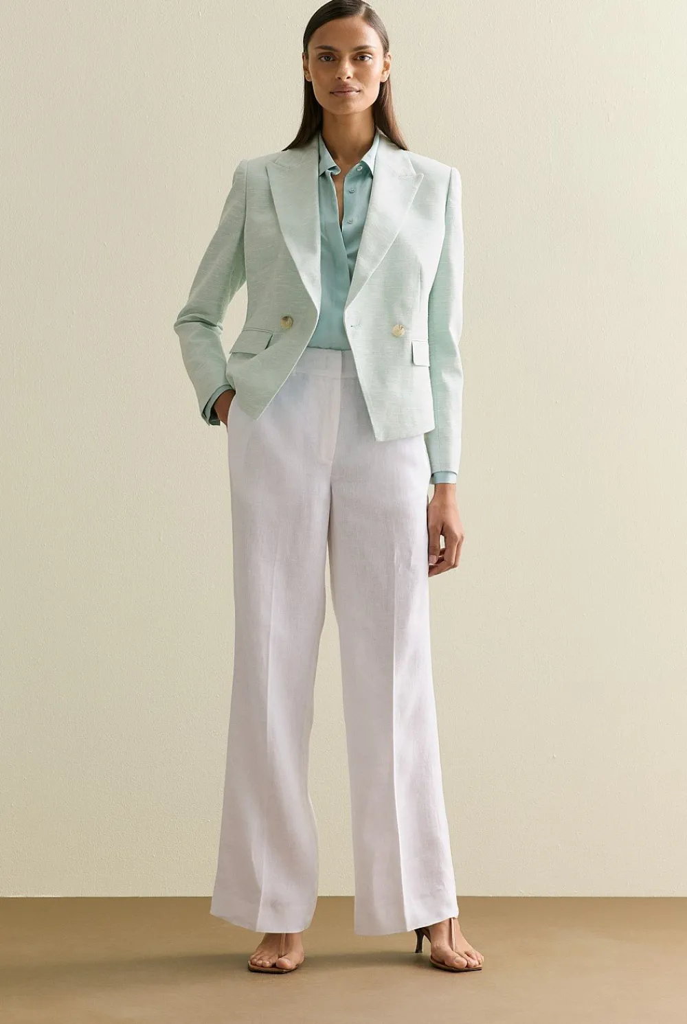 Shirts>Trenery Silk Twill Concealed Placket Shirt PaleSeafoam