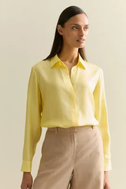 Shirts>Trenery Silk Twill Concealed Placket Shirt Yellow