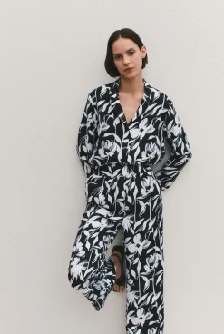 Shirts>Trenery Silk Twill Floral Shirt Black